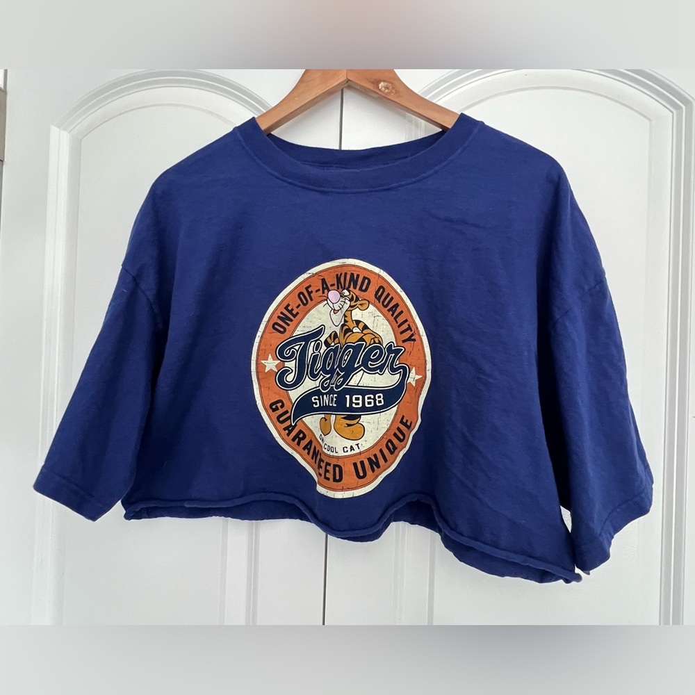Vintage Disney One-of-a-Kind Tigger Cropped Blue & Orange Tee Plus Size XXL 2XL